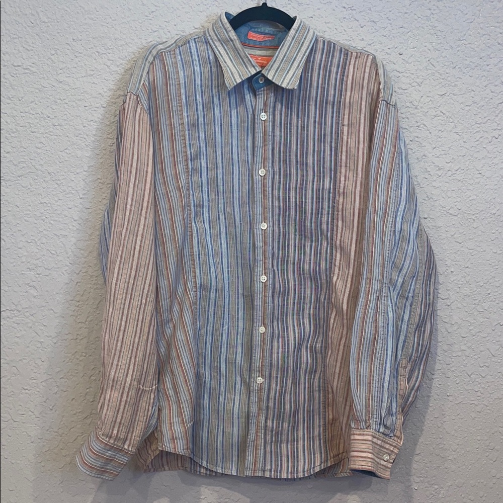 Faconnable Men's Striped Button Down Shirt - Blue, Pink, Tan